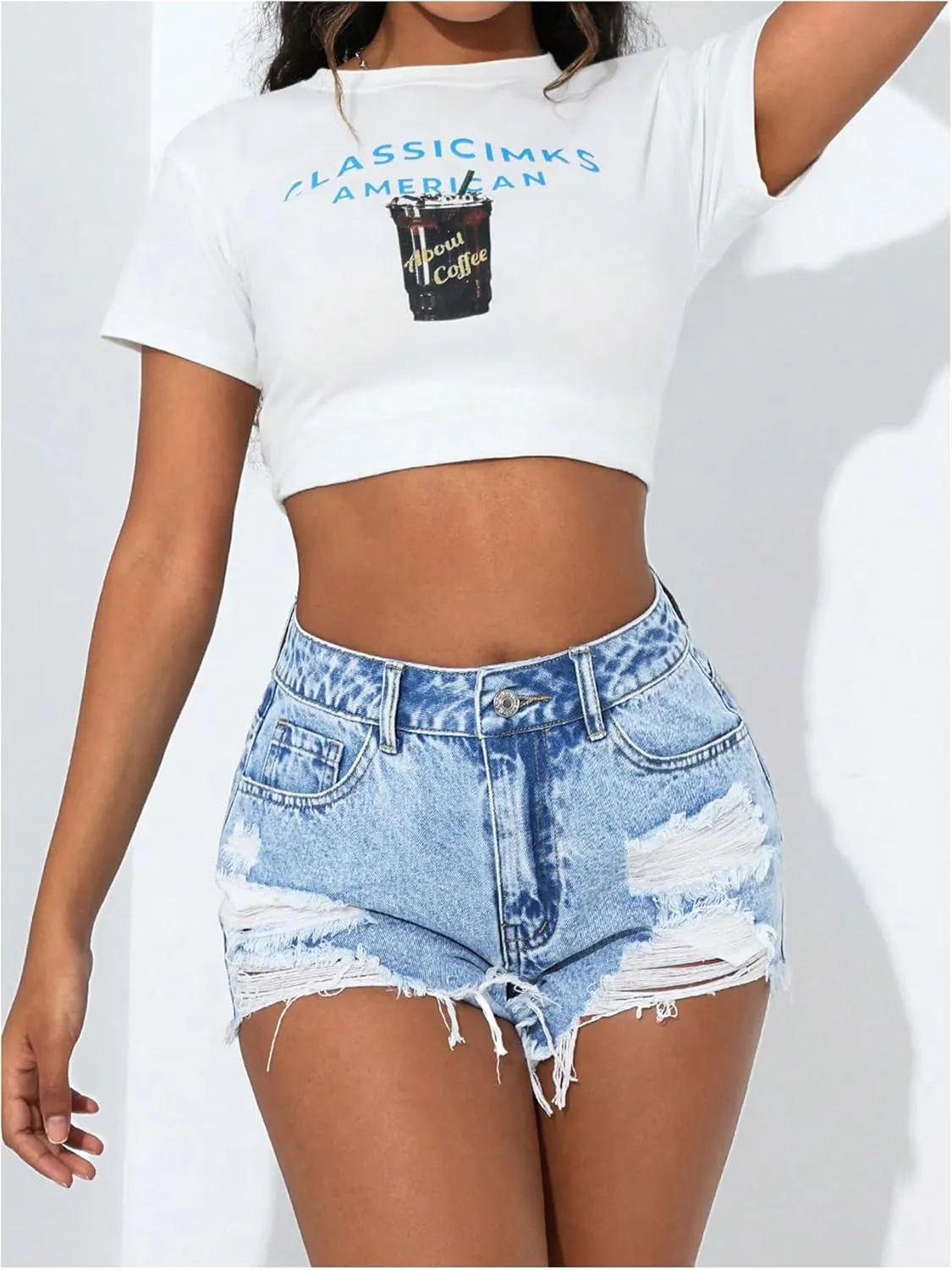 SOLY HUX Women's Denim Shorts High Waisted Ripped Distressed Casual Jean Shorts with Pockets