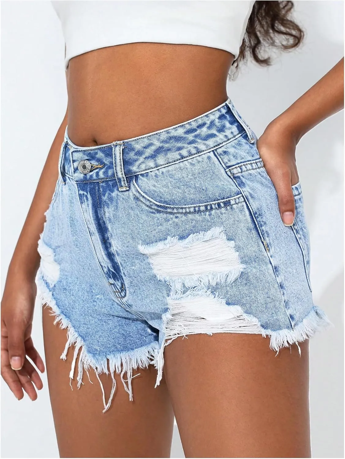 SOLY HUX Women's Denim Shorts High Waisted Ripped Distressed Casual Jean Shorts with Pockets