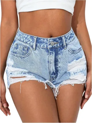 SOLY HUX Women's Denim Shorts High Waisted Ripped Distressed Casual Jean Shorts with Pockets