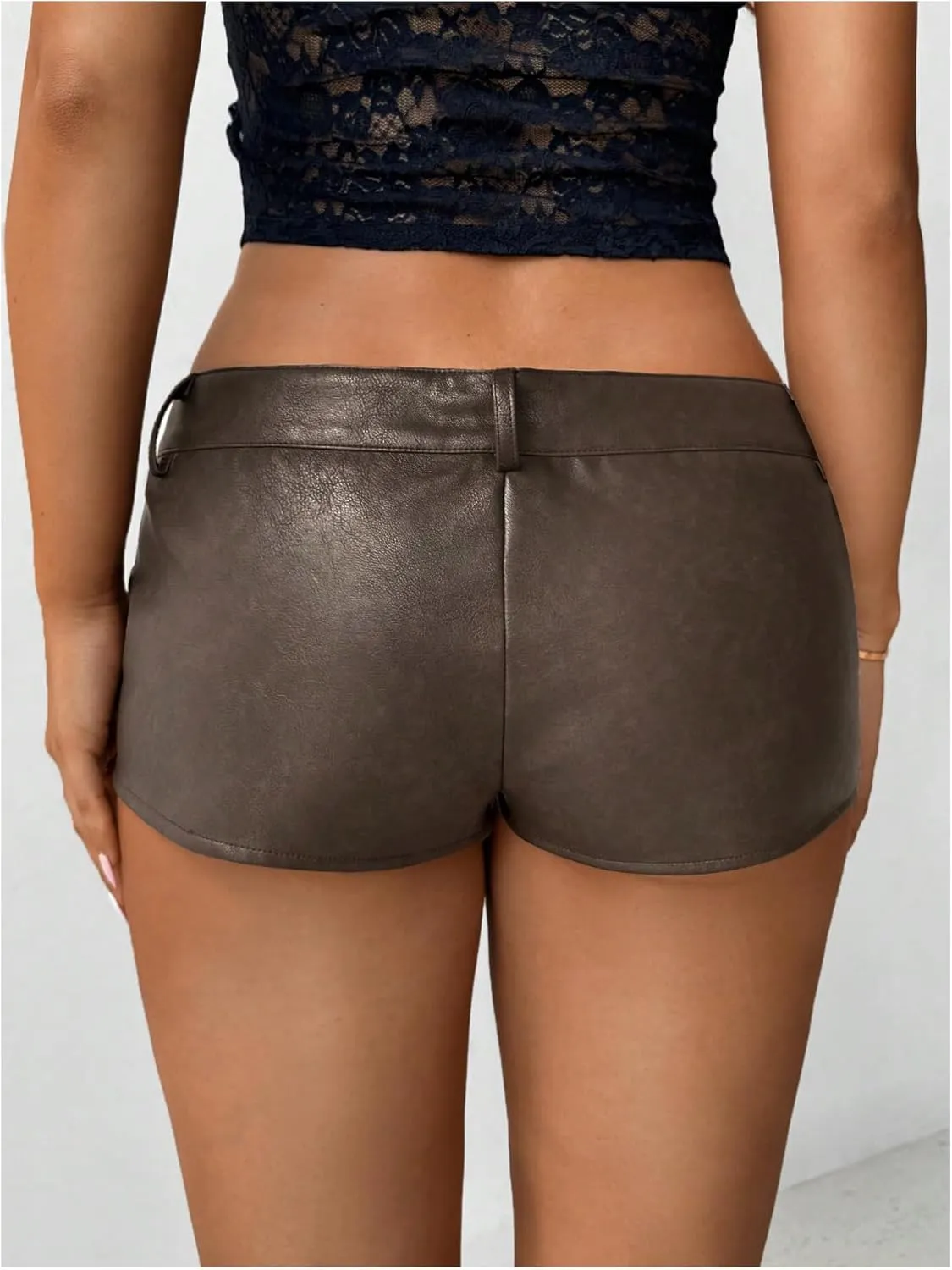 SOLY HUX Women's PU Leather Shorts Retro Straight Leg Party Music Festival Mini Shorts