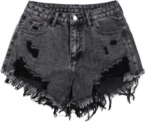 SOLY HUX Women's Ripped Raw Hem Jean Shorts High Waisted Straight Leg Denim Shorts Streetwear