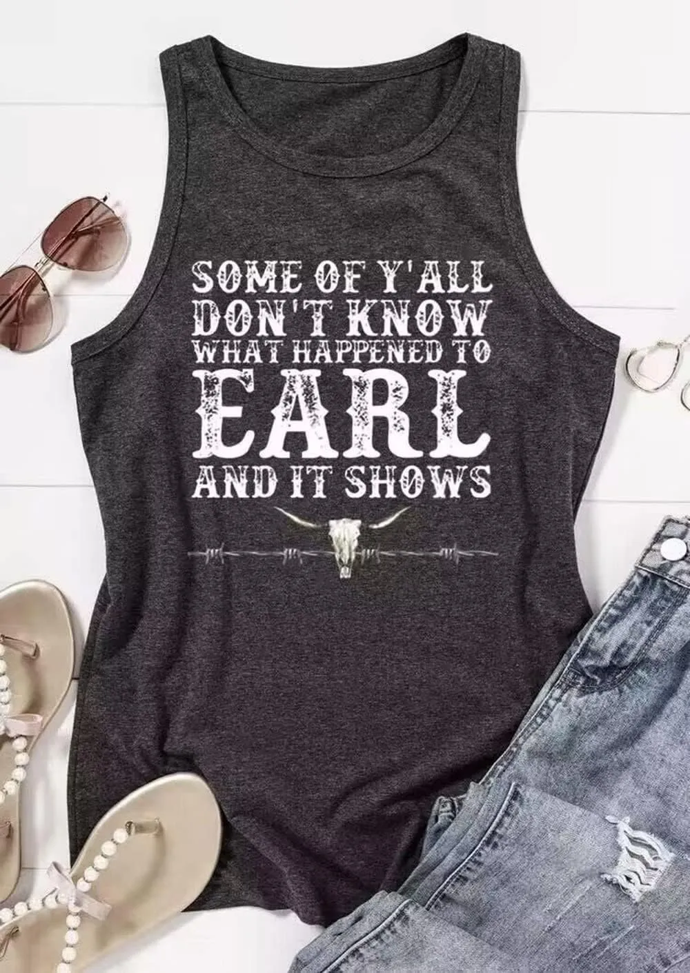 Some of Y'all Don't Know What Happened to Earl and It Shows Tank Tops Women Retro Steer Skull Sleeveless Summer Tops