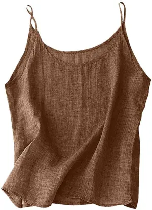 Spaghetti Strap Peplum Tops for Women Trendy Loose Fit Tank Cotton Linen Sleeveless Shirts Casual Vacation Outfits