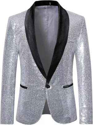 Suit for Men Tuxedo Coat Fashion Sequin Shawl Lapel Blazer Coat Show Dress Coat Dinner Party Wedding Swallowtail