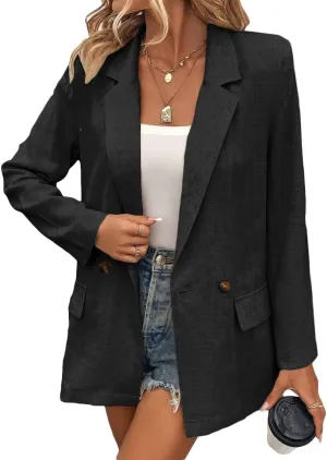 Summer Linen Blazers Jackets for Women Lightweight 2024 Spring Long Sleeves Business Casual Outfits Work Office Blazer Suit