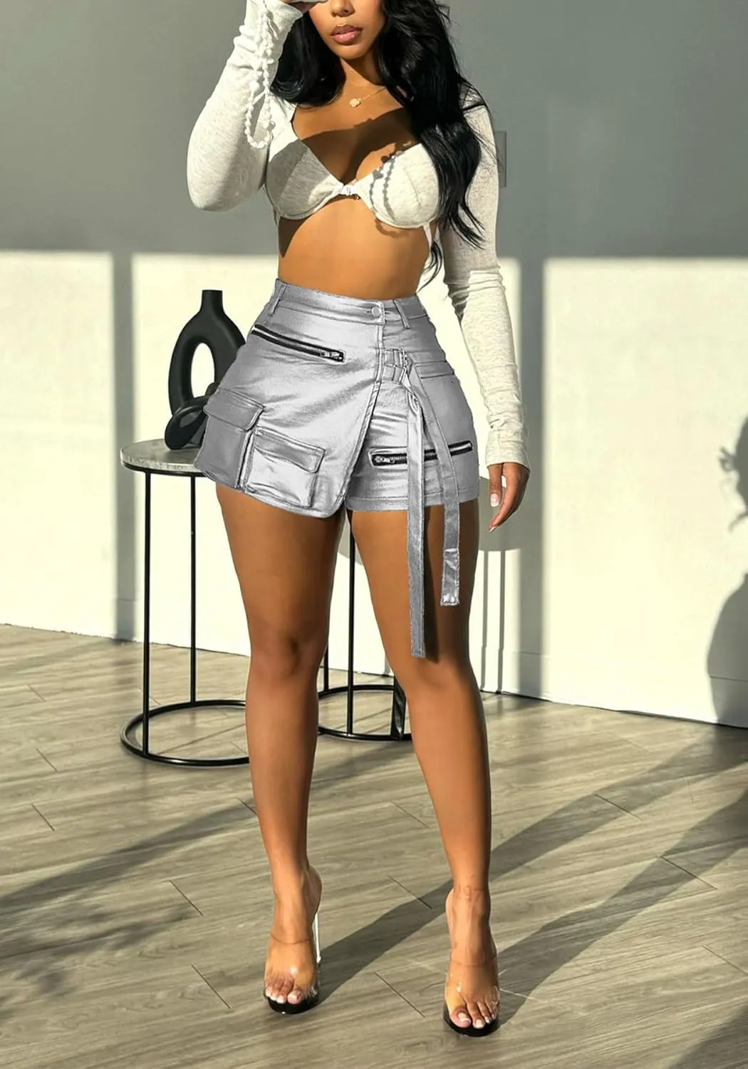 Summer Shorts for Women High Waisted Multi-Pockets Irregular Cargo Shorts Athletic Skorts Y2K