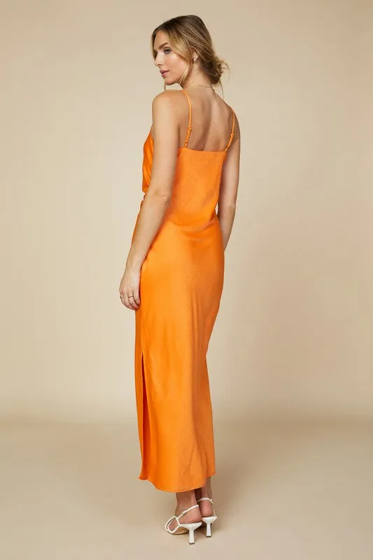 Sunkissed Orange Sleeveless Side Slit Midi Dress