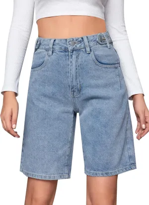 SweatyRocks Women's Casual High Rise Jean Shorts Straight Leg Zip Up Bermuda Denim Shorts
