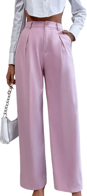 SweatyRocks Women's Casual High Waisted Wide Leg Pants Solid Pleated Loose Trouser Long Pants