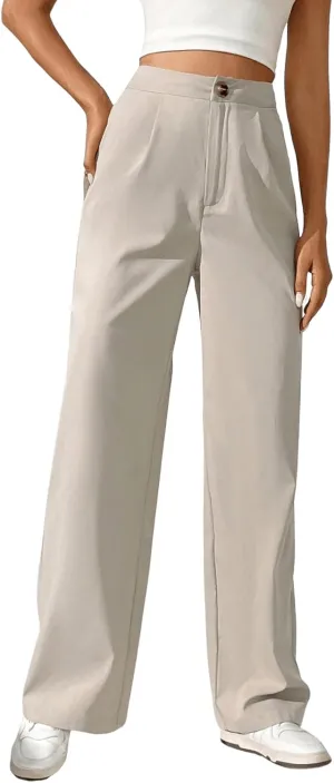 SweatyRocks Women's Casual High Waisted Wide Leg Pants Solid Pleated Loose Trouser Long Pants