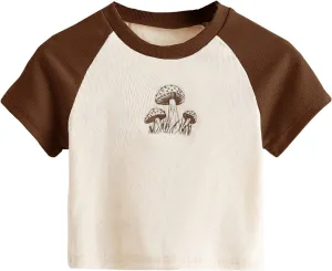 SweatyRocks Women's Graphic Print Round Neck T Shirt Short Sleeve Crop Tee Tops