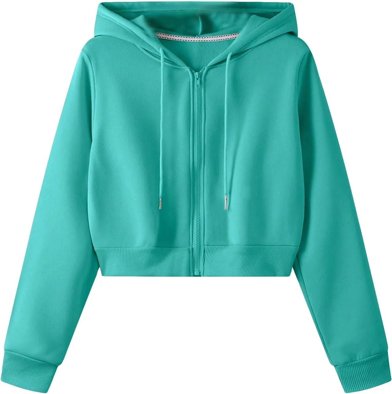 SweatyRocks Women's Long Sleeve Drawstring Full Zip Hooded Jacket Crop Sweatshirt