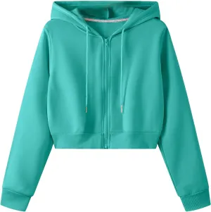 SweatyRocks Women's Long Sleeve Drawstring Full Zip Hooded Jacket Crop Sweatshirt