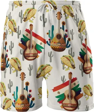 Tacos Mexico Mens Swim Trunks - Mexican Hawaiian Mens Shorts Casual - Summer Drawstring Beachwear Shorts PA30