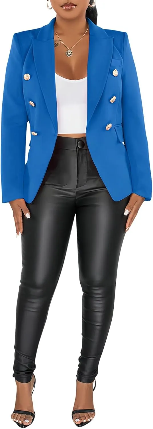 Tcremisa Women's Casual Blazers Long Sleeve Double-Breasted Blazer Jacket Dressy Slim Fit Business Work Office Suit