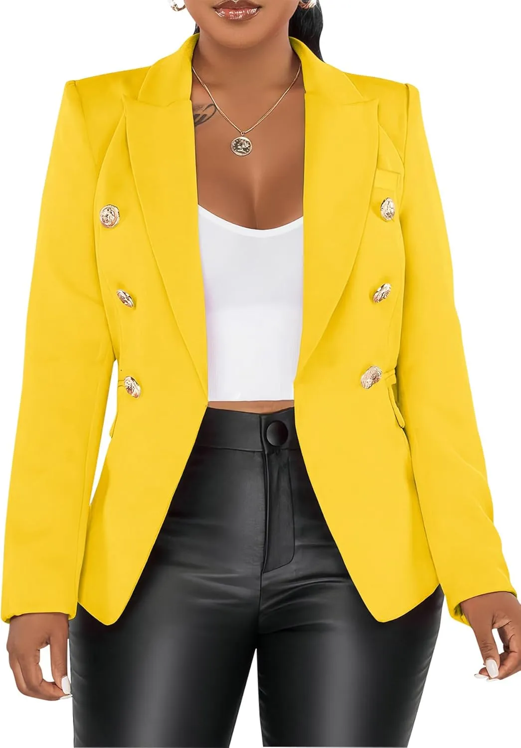 Tcremisa Women's Casual Blazers Long Sleeve Double-Breasted Blazer Jacket Dressy Slim Fit Business Work Office Suit