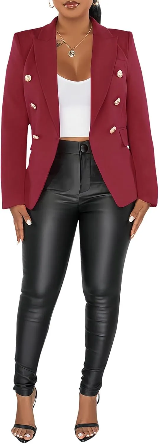 Tcremisa Women's Casual Blazers Long Sleeve Double-Breasted Blazer Jacket Dressy Slim Fit Business Work Office Suit