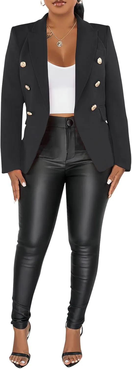 Tcremisa Women's Casual Blazers Long Sleeve Double-Breasted Blazer Jacket Dressy Slim Fit Business Work Office Suit