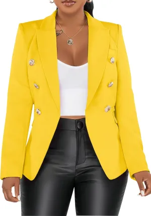 Tcremisa Women's Casual Blazers Long Sleeve Double-Breasted Blazer Jacket Dressy Slim Fit Business Work Office Suit