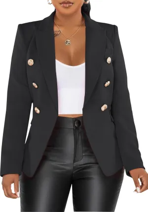 Tcremisa Women's Casual Blazers Long Sleeve Double-Breasted Blazer Jacket Dressy Slim Fit Business Work Office Suit