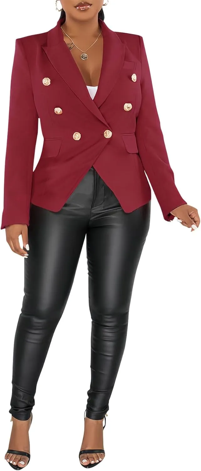 Tcremisa Women's Casual Blazers Long Sleeve Double-Breasted Blazer Jacket Dressy Slim Fit Business Work Office Suit