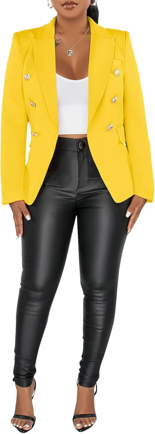 Tcremisa Women's Casual Blazers Long Sleeve Double-Breasted Blazer Jacket Dressy Slim Fit Business Work Office Suit