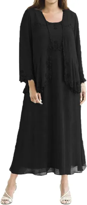 Tea Length Mother of The Bride Dresses Chiffon Evening Formal Dress Lace Wedding Guest Groom Dress Plus Size Jacket