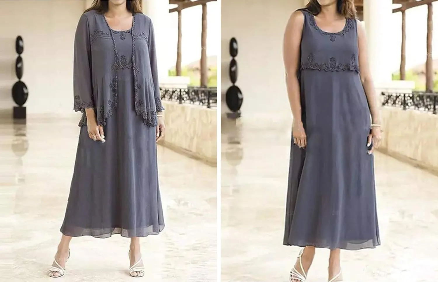 Tea Length Mother of The Bride Dresses Chiffon Evening Formal Dress Lace Wedding Guest Groom Dress Plus Size Jacket
