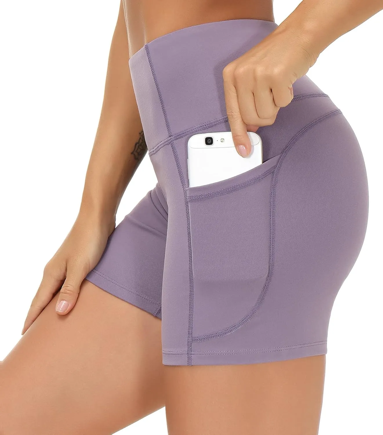 THE GYM PEOPLE Women's High Waist Workout Shorts Breathable Dolphin Split Elastic Lounge Yoga Shorts