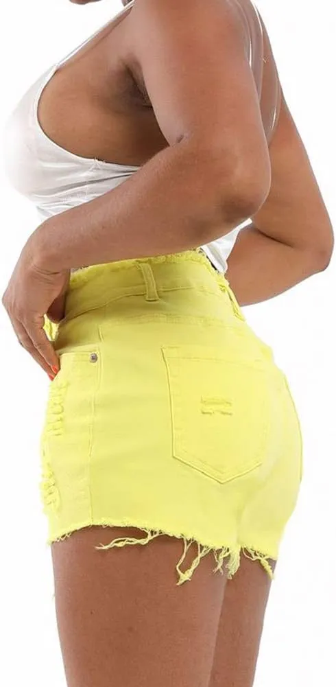 THUNDER STAR Ripped Jean Shorts for Women Mid Rise Frayed Raw Hem Stretchy Denim Shorts