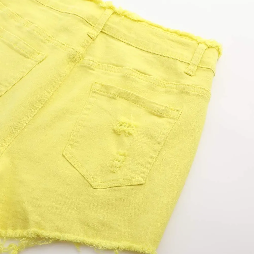 THUNDER STAR Ripped Jean Shorts for Women Mid Rise Frayed Raw Hem Stretchy Denim Shorts
