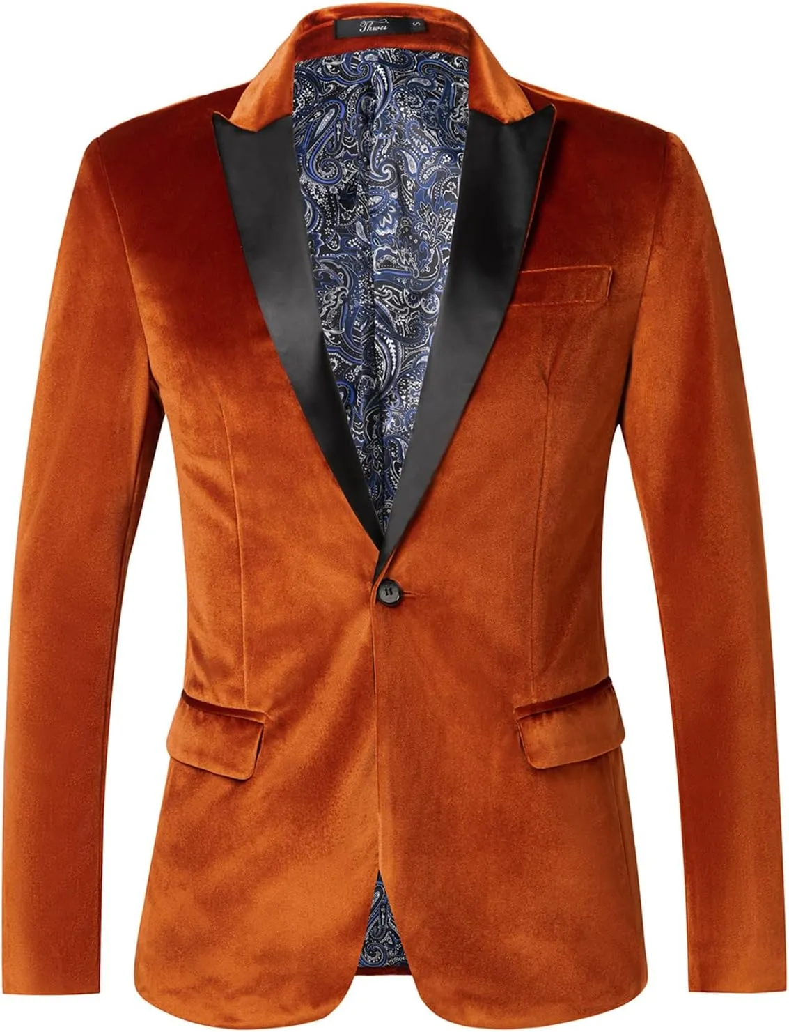 THWEI Mens Velvet Blazer Slim Fit Suit Jacket One Button Tuxedo Blazer Wedding Prom Dinner