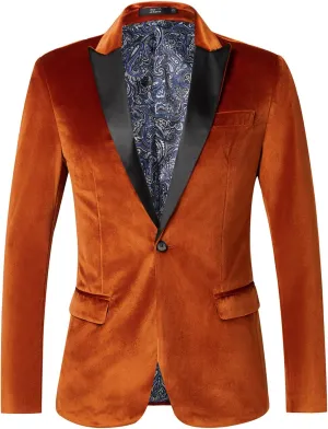 THWEI Mens Velvet Blazer Slim Fit Suit Jacket One Button Tuxedo Blazer Wedding Prom Dinner