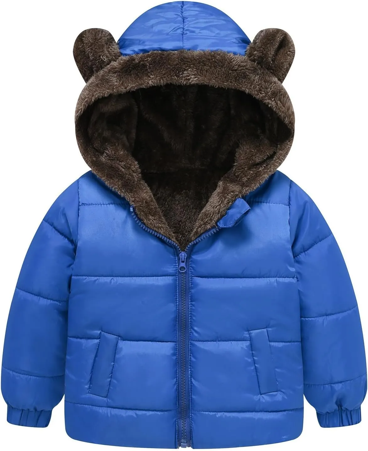 Toddler Baby Girls Boys Winter Fleece Jackets Zip Up Bear Ears Hooded Coat Cotton Warm Lined Padded Outwear Clothing