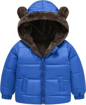 Toddler Baby Girls Boys Winter Fleece Jackets Zip Up Bear Ears Hooded Coat Cotton Warm Lined Padded Outwear Clothing