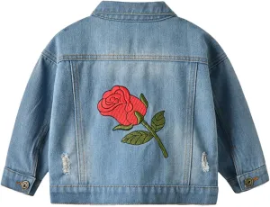 Toddler Baby Girls Jacket Bow Print Jean Jacket Lapel Button Down Denim Shirt Coat Outerwear Spring Clothes