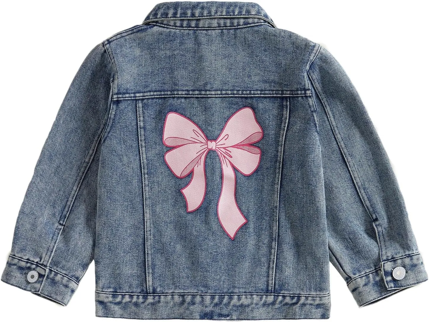 Toddler Baby Girls Jacket Bow Print Jean Jacket Lapel Button Down Denim Shirt Coat Outerwear Spring Clothes