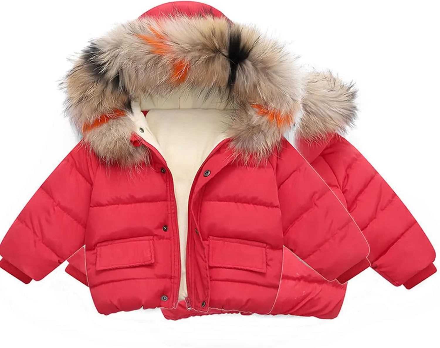 Toddler Baby Girls Warm Puffer Coat Winter Cute Fu Hood Cotton Padded Down Jacket Button Zip Up Winter Coat Boy Large