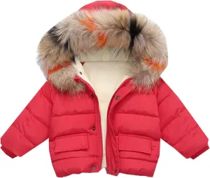 Toddler Baby Girls Warm Puffer Coat Winter Cute Fu Hood Cotton Padded Down Jacket Button Zip Up Winter Coat Boy Large