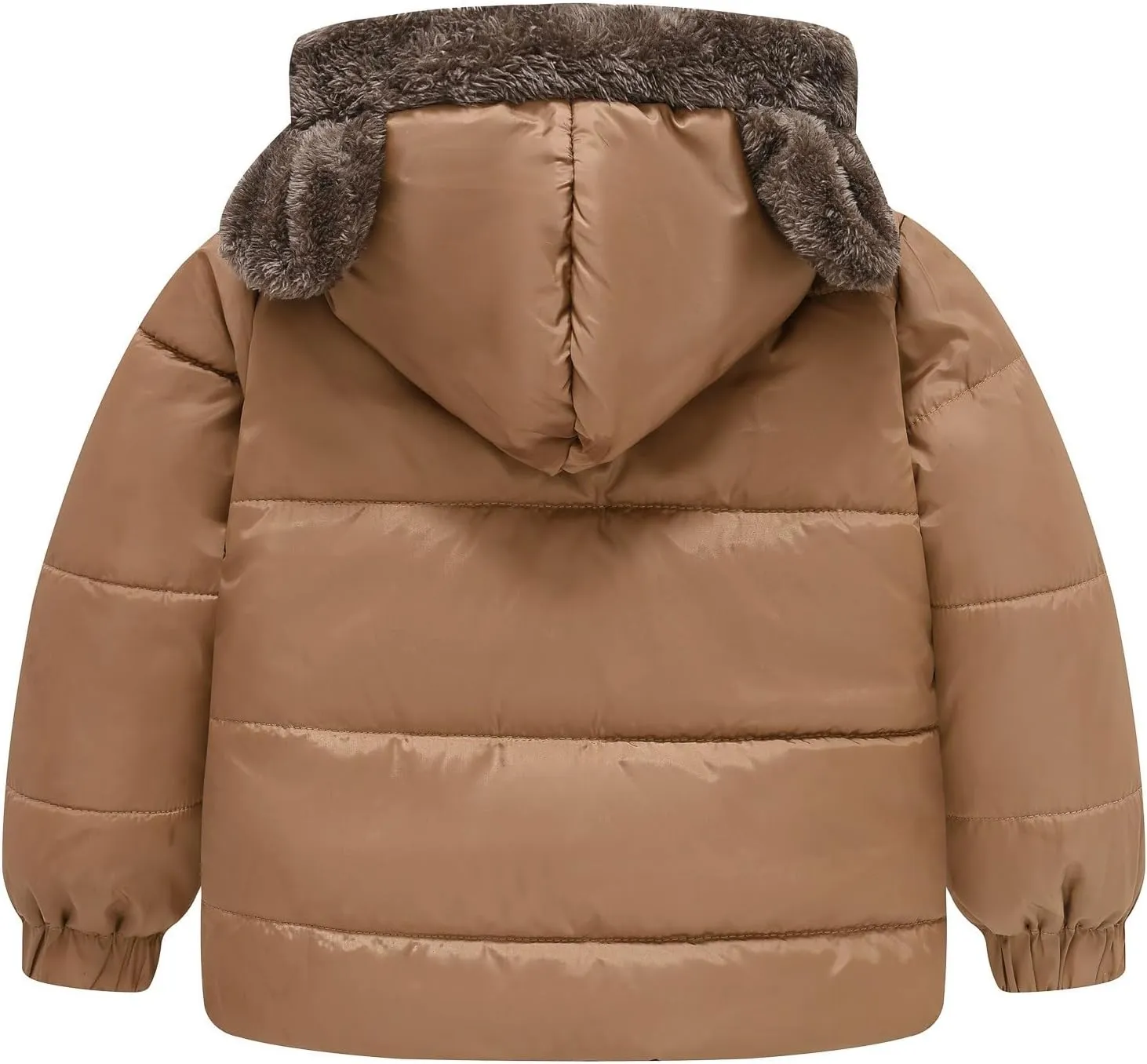 Toddler Boys Girls Fleece Jacket Solid Color Bear Ears Cute Hooded Pocket Short Cotton Padded Coat Kids Jacket