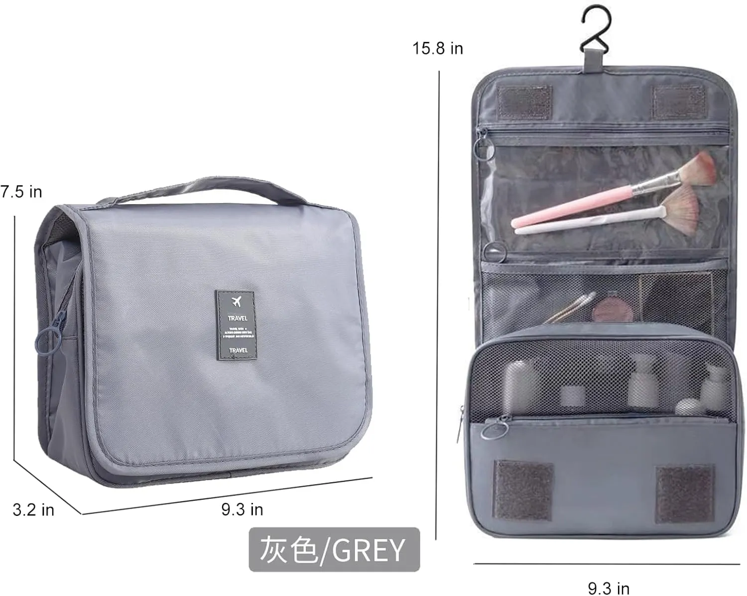 Travel Toiletry Bag for Women, Hanging Toiletry Bag with Multi-Pockets, Toiletry Bag for Traveling Easy Clean, Travel Organizer Bag Gray
