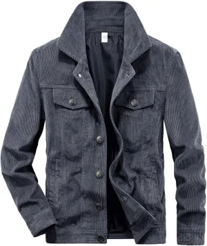 tuduoms Mens Vintage Corduroy Trucker Jacket Big Tall Slim Fit Button Down Lapel Winter Coat Heavyweight Long-Sleeve Shirts