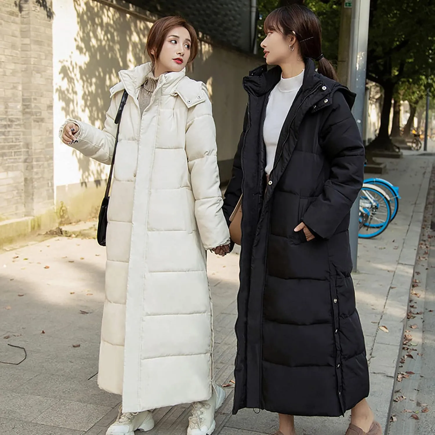 tuduoms Women's Thickened Long Down Jacket, Winter Warm Maxi Puffer Coat for Women, Full-Zip Waterproof Hooded Quilted Parka