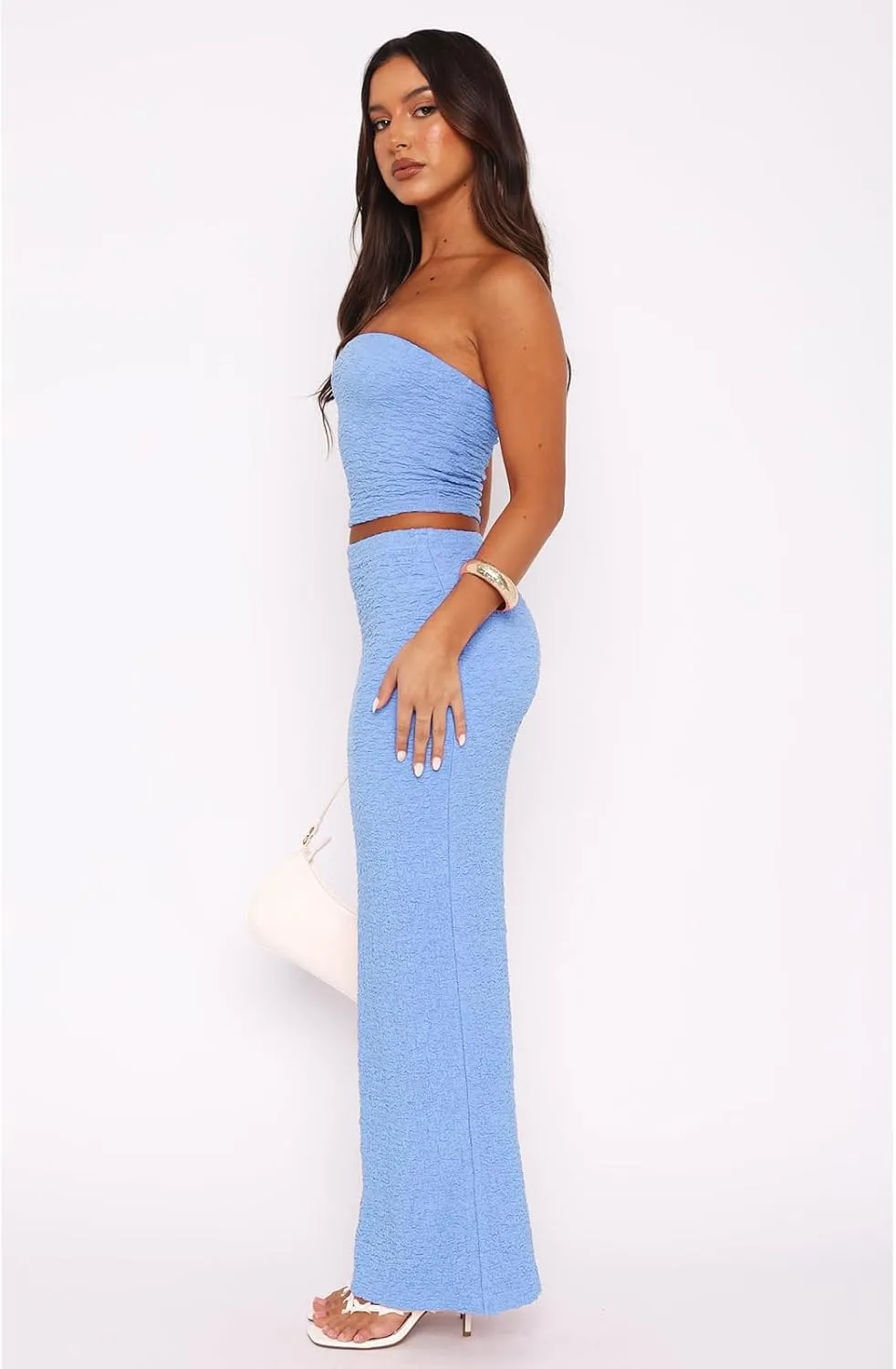 Two Piece Dress Outfits for Women Sleeveless Tube Tops Bodycon Maxi Dress Summer Strapless Crop Top Sexy Suits Set