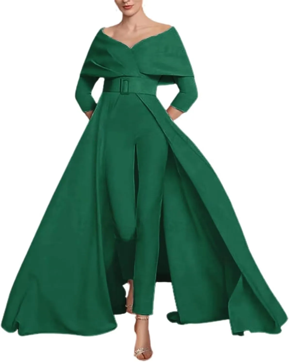 Two Piece Jumpsuit Mother of The Bride Dress for Wedding Off Shoulder Satin Elegant Formal Evening Dress for Women