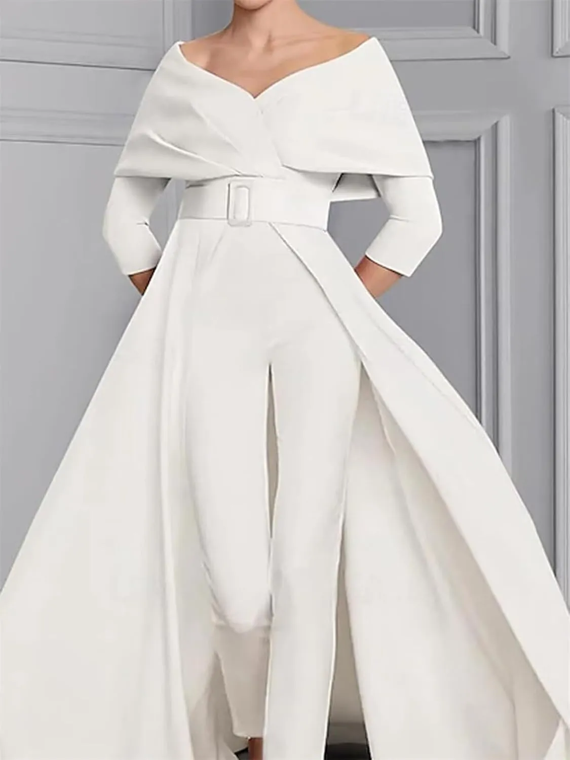 Two Piece Jumpsuit Mother of The Bride Dress for Wedding Off Shoulder Satin Elegant Formal Evening Dress for Women