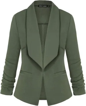 Unifizz Womens Casual Blazer Pockets Open Front Cardigan Work Office Jacket 3/4 Sleeve