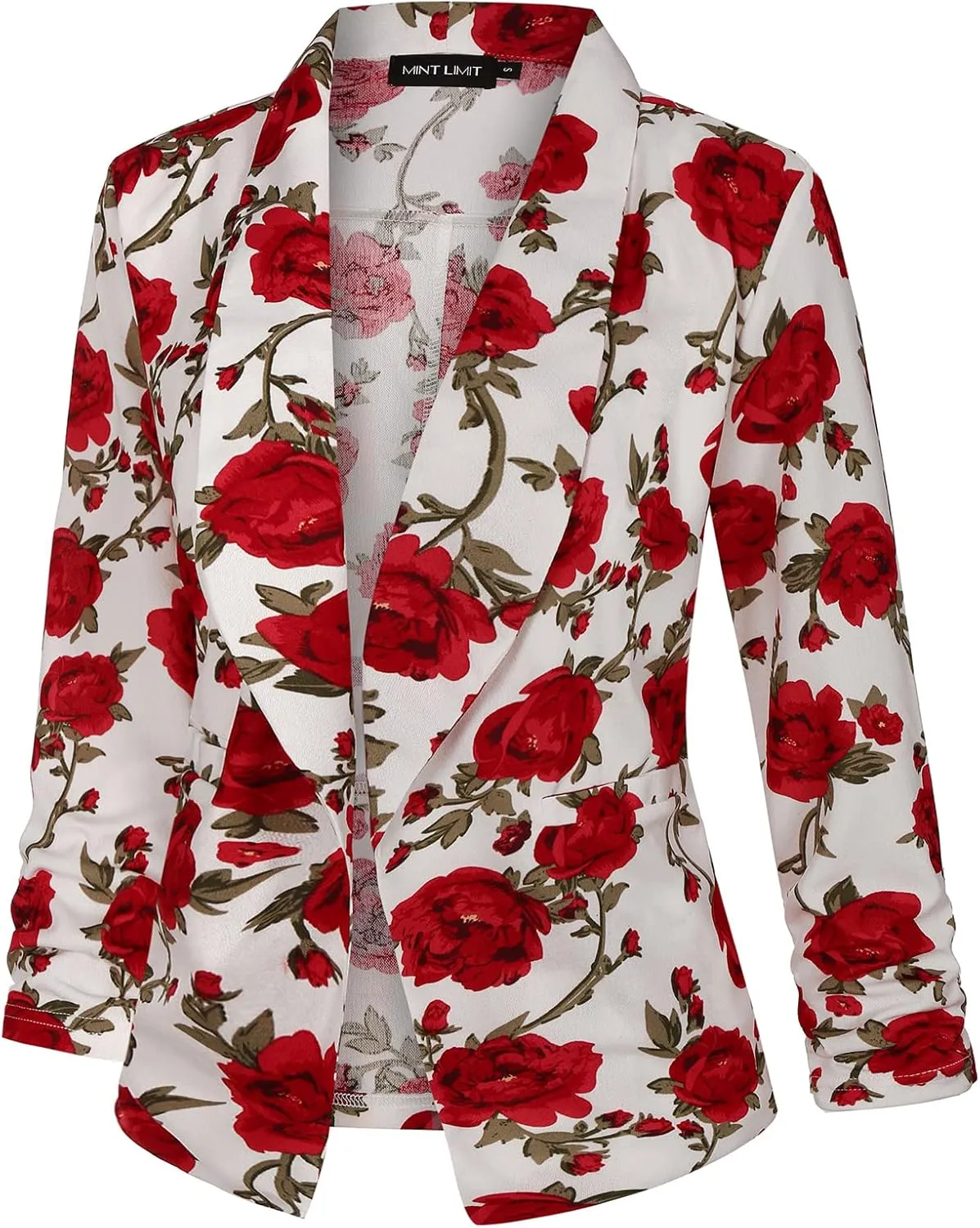 Unifizz Womens Casual Blazer Pockets Open Front Cardigan Work Office Jacket 3/4 Sleeve