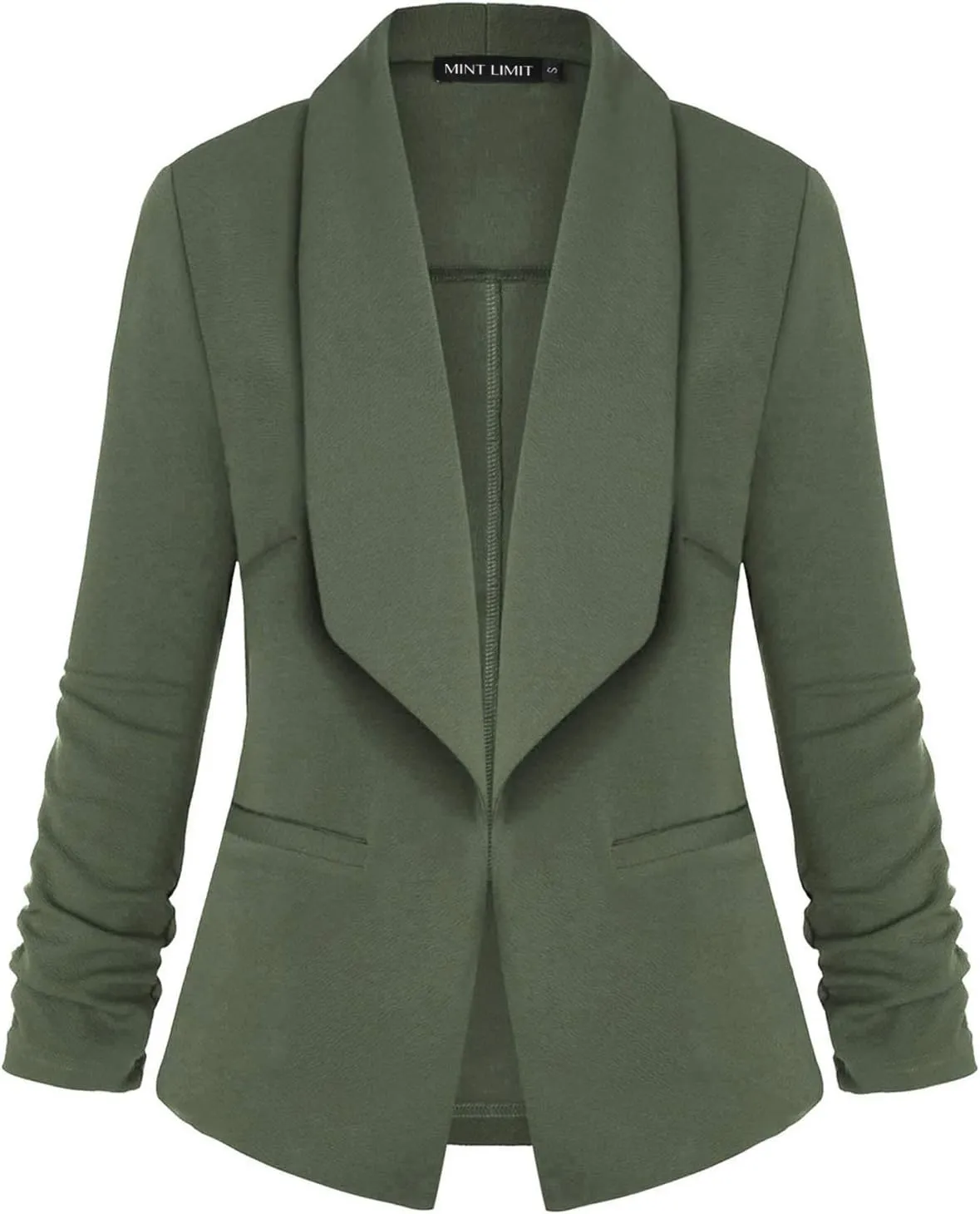 Unifizz Womens Casual Blazer Pockets Open Front Cardigan Work Office Jacket 3/4 Sleeve