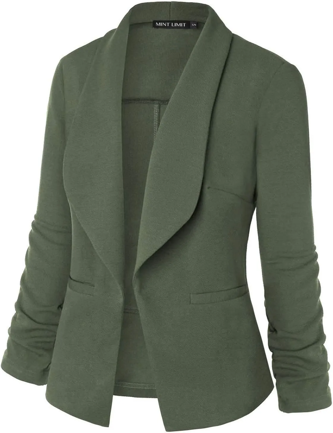 Unifizz Womens Casual Blazer Pockets Open Front Cardigan Work Office Jacket 3/4 Sleeve